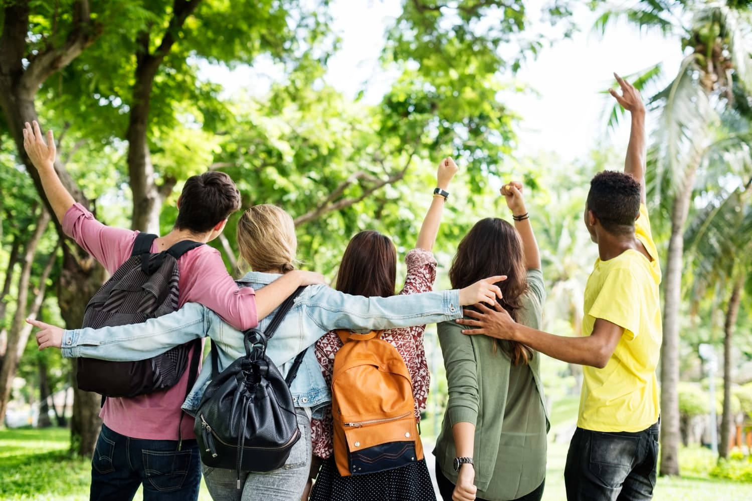 Photographie en couleur d'un groupe d'adolescents de dos. 