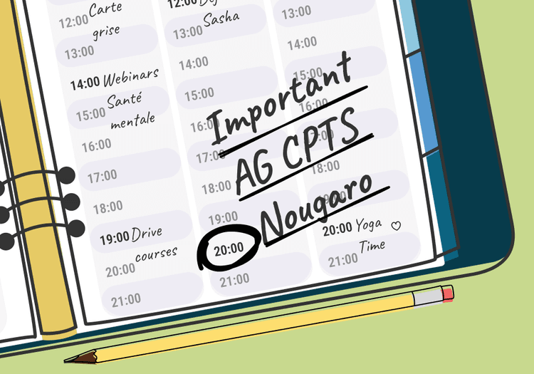 Sur l'image, , nous pouvons voir un extrait du calendrier avec l'heure 20h entouré avec écrit " Important AG CPTS Nougaro".