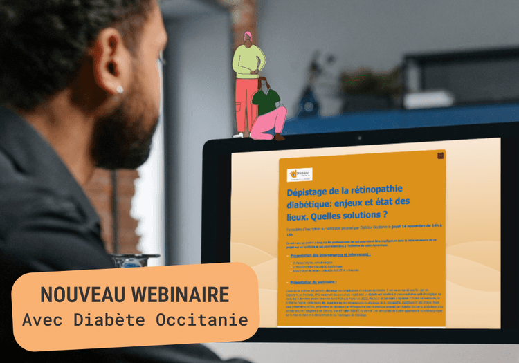 Sur l'image, nous pouvons voir une personne en train de regarder son écran d'ordinateur pour s'inscrire au nouveau webinaire de Diabète Occitanie.